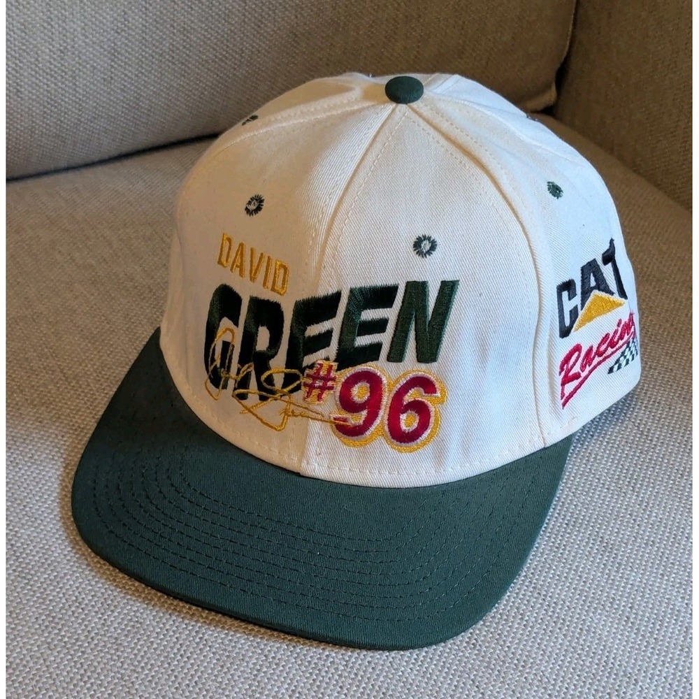 NASCAR CAT David Green #96 Racing Beige/Green Adjustable Cap Hat‎ Made In USA